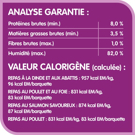 Format variété WHISKASᴹᴰ pâté – Sélections de saumon et de volaille – repas à la dinde et aux dinde et abattis, repas au saumon savoureux, repas au poulet et au foie et repas au poulet image 1