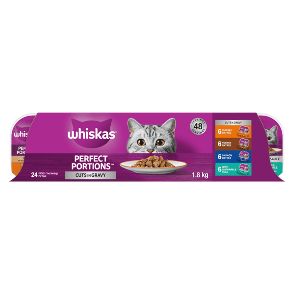 WHISKAS® PERFECT PORTIONS® Cuts In Gravy Chicken, Turkey, Tuna Entrée and with Sustainable Salmon Variety Pack image 1