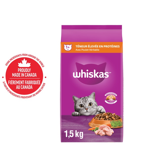 Nourriture sèche pour chats adultes WHISKAS(MD) TENEUR ÉLEVÉE EN PROTÉINES avec poulet véritable image 1