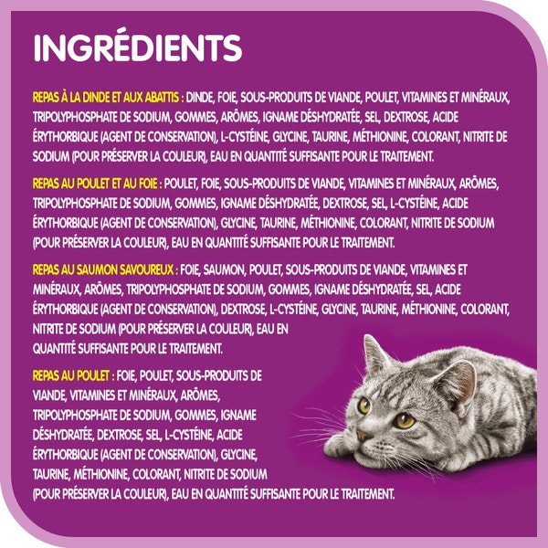 Format variété WHISKAS(MD) pâté – Sélections de saumon et de volaille – repas à la dinde et aux dinde et abattis, repas au saumon savoureux, repas au poulet et au foie et repas au poulet image 4