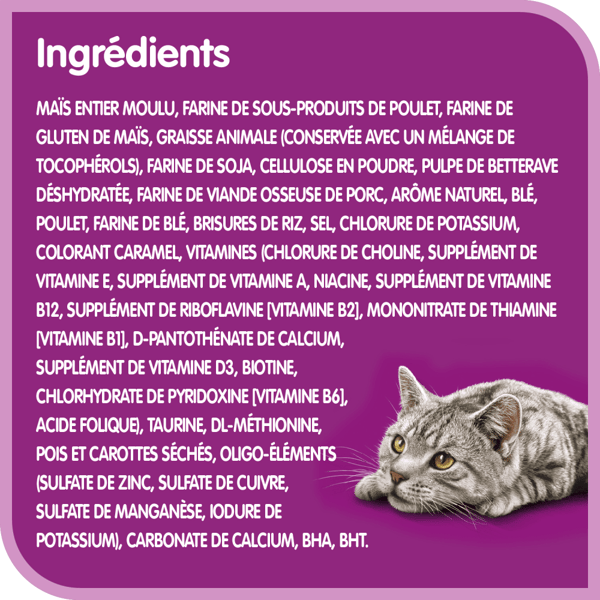 Nourriture sèche pour chats adultes WHISKASᴹᴰ CONTRÔLE DES BOULES DE POILS avec poulet véritable image 4