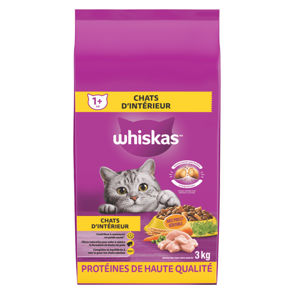 Nourriture sèche pour chats adultes WHISKAS(MD) Chats d’intérieur avec poulet véritable image 1