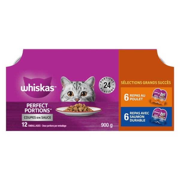WHISKAS(MD) PERFECT PORTIONS(MD) Grands succès coupes en sauce – repas au poulet et repas avec saumon durable image 1