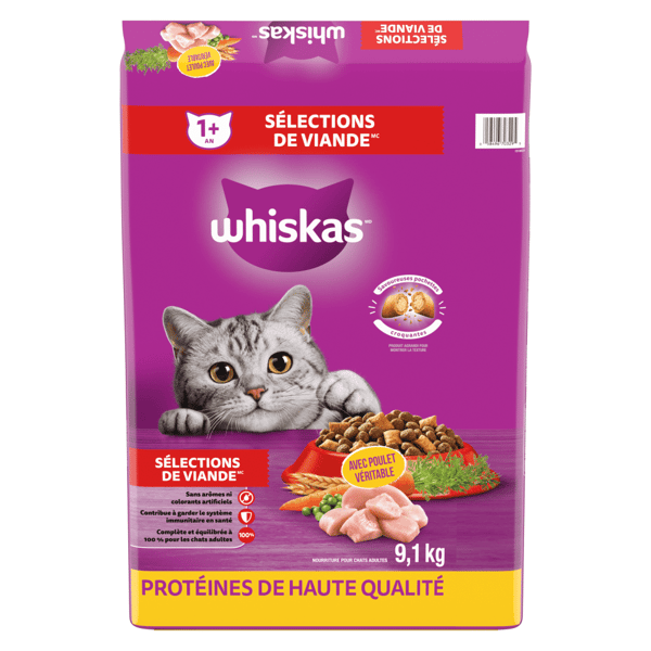 Nourriture sèche pour chats adultes WHISKAS(MD) SÉLECTIONS DE VIANDE(MC) avec poulet véritable image 1