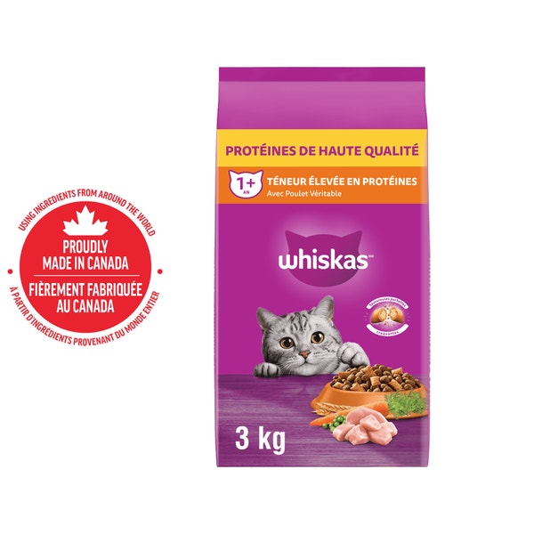 Nourriture sèche pour chats adultes WHISKAS(MD) TENEUR ÉLEVÉE EN PROTÉINES avec poulet véritable image 1