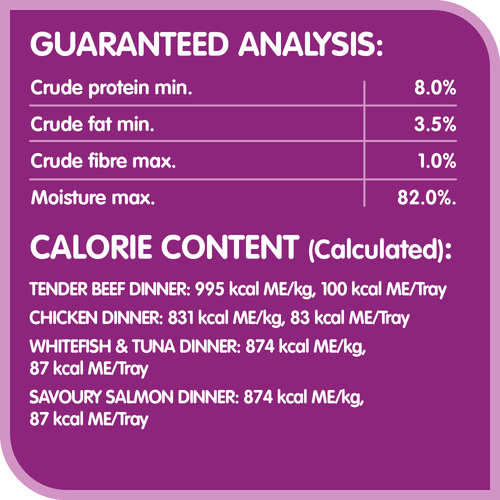 WHISKAS Wet Cat Food Variety Pack Paté - Chicken, Salmon, Beef and Whitefish & Tuna, 100g (24 Pack) guaranteed analysis image