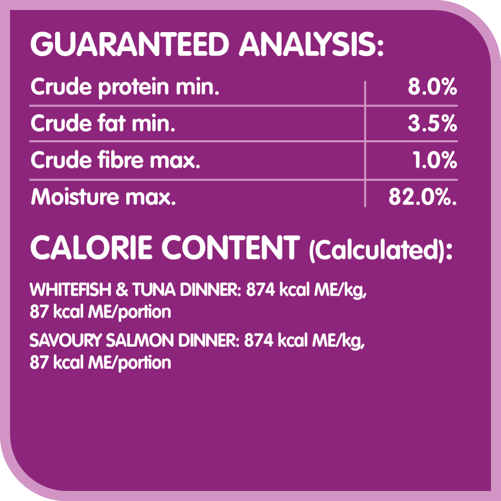 WHISKAS SEAFOOD SELECTIONS Wet Cat Food Paté Multipack - 6 Whitefish and Tuna, 6 Salmon, 12x100g Tray guaranteed analysis image