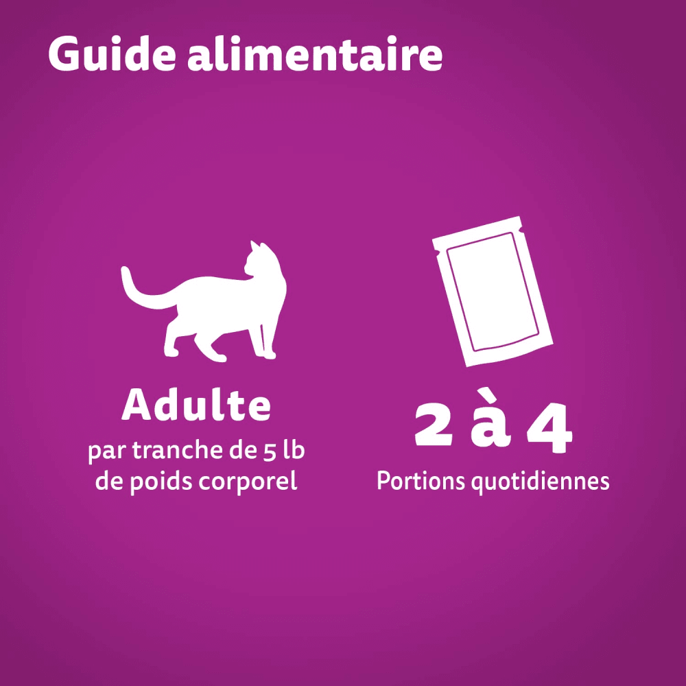 Nourriture humide pour chats adultes WHISKAS FAVORIS coupes en sauce à saveur de dinde, sachet de 85 g feeding guidelines image