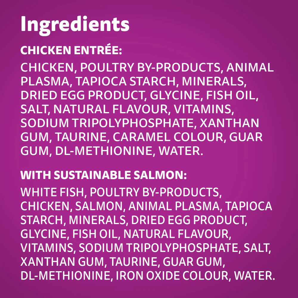 WHISKAS PERFECT PORTIONS Adult Wet Cat Food Top Hits Selections Cuts in Gravy Chicken Entrée, with Sustainable Salmon (12) 75g Tray, 900g ingredients image