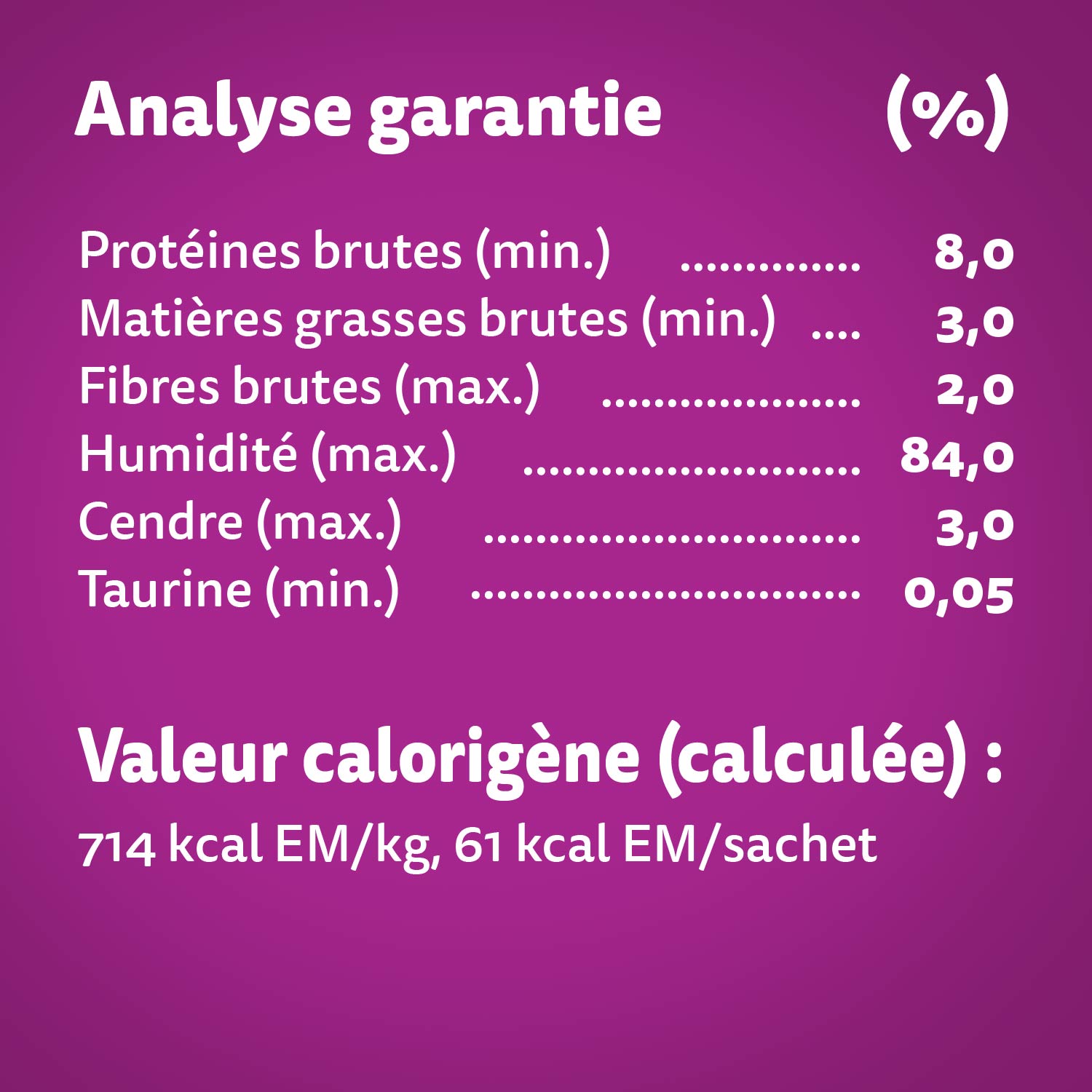 Nourriture humide pour chats adultes WHISKAS FAVORIS coupes en sauce à saveur de dinde, sachet de 85 g guaranteed analysis image