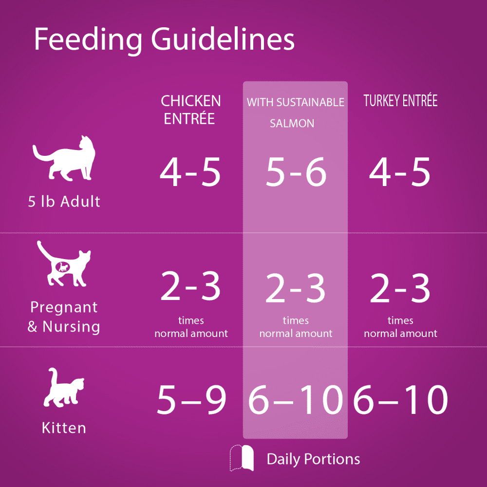 WHISKAS PERFECT PORTIONS Adult Wet Cat Food Cuts in Gravy Chicken Entrée, with Sustainable Salmon, Turkey Entrée, (36) 75g Tray, 2.7kg feeding guidelines image