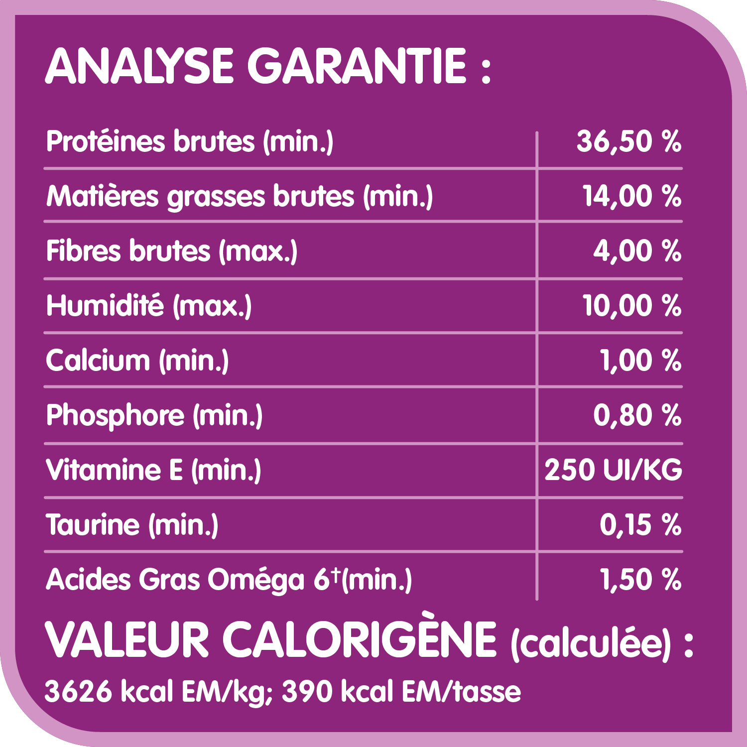 Nourriture sèche pour chats adultes WHISKAS(MD) TENEUR ÉLEVÉE EN PROTÉINES avec poulet véritable guaranteed analysis image