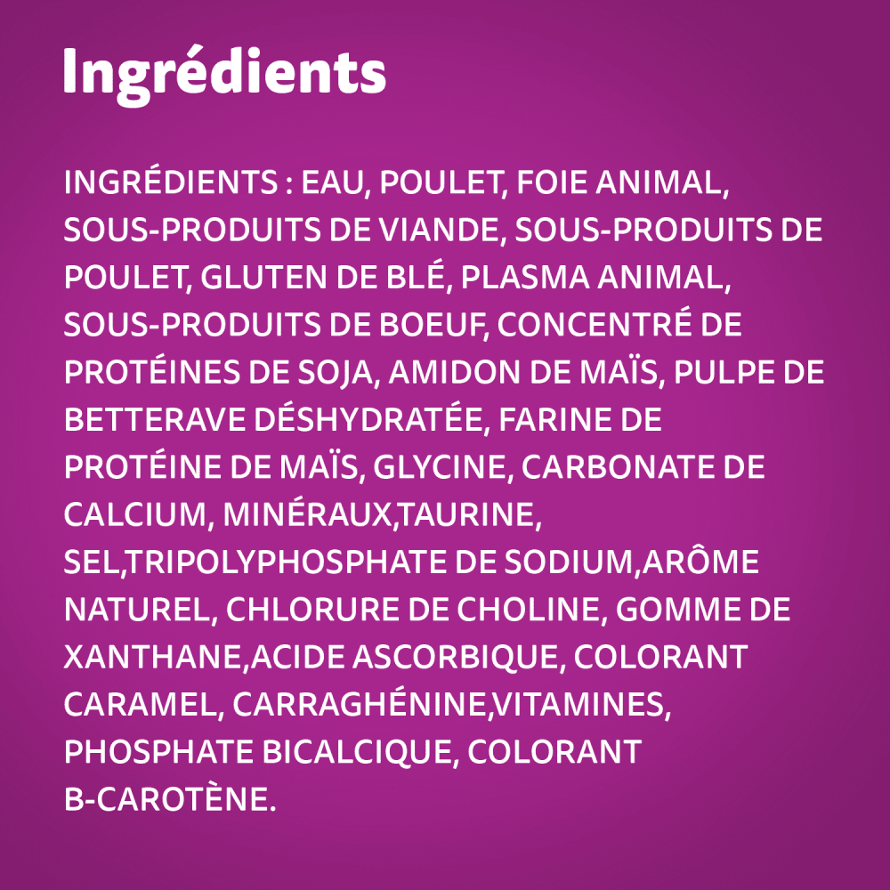 Nourriture humide pour chats adultes WHISKAS FAVORIS coupes en sauce à saveur de grillades assorties, sachet de 85 g ingredients image