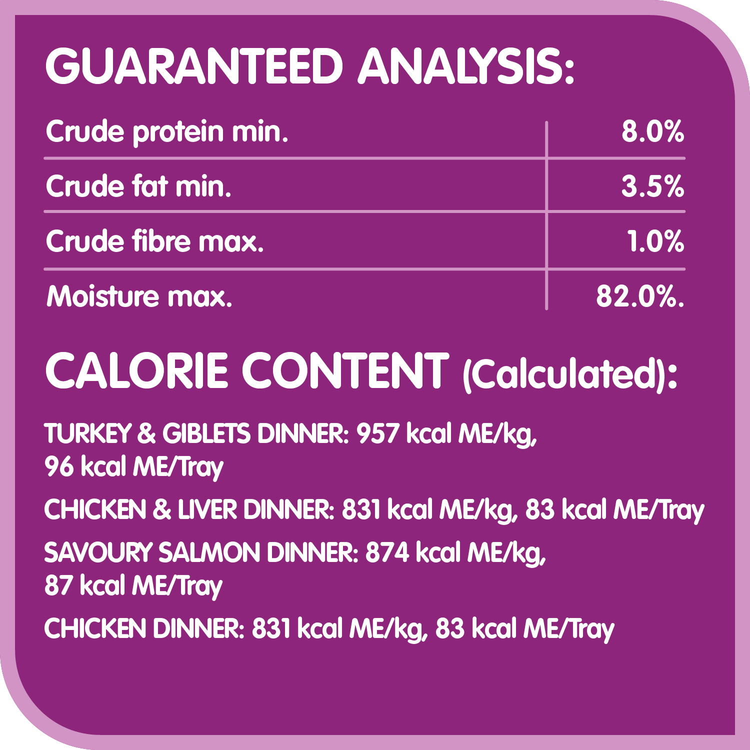 WHISKAS® Paté Salmon and Poultry Selections - Turkey & Giblets, Savoury Salmon, Chicken & Liver, Chicken Dinner Variety Pack guaranteed analysis image 1